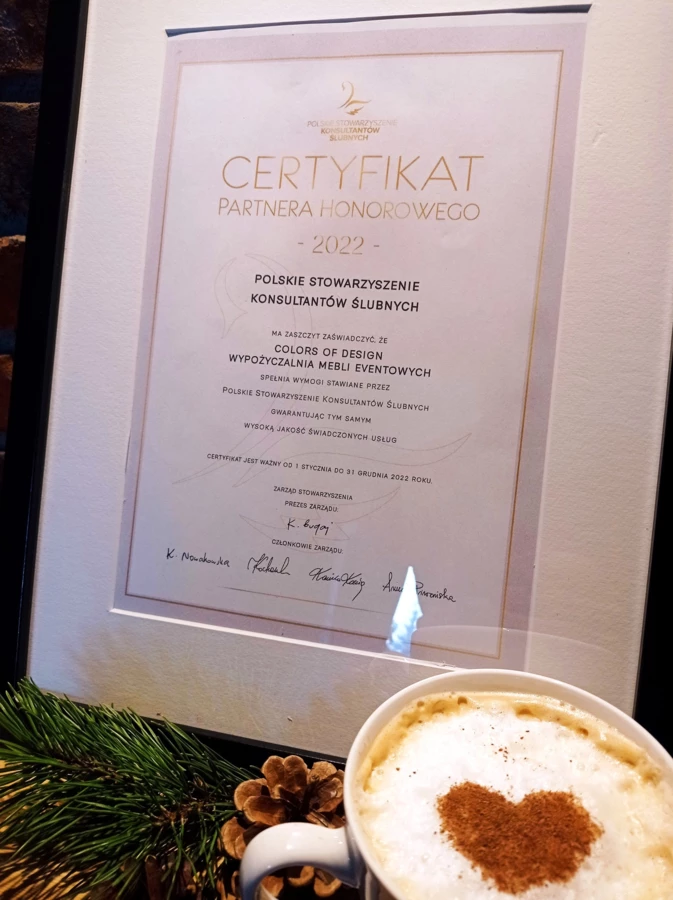 Certyfikat Partnera Honorowego Stowarzyszenia Konsultantów Ślubnych dla Colorsa!