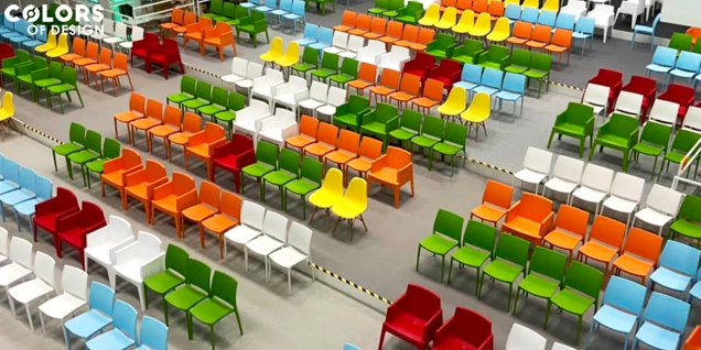 A colorful vertigo with a mix of chairs